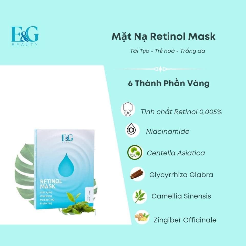 Mặt Nạ Retinol E&amp;G Beauty Hàn Quốc, Mặt Nạ Dưỡng Da Xóa Mờ Vết Nhăn Thâm Nám, Cấp Ẩm Cho Da Căng Bóng Mit Beauty