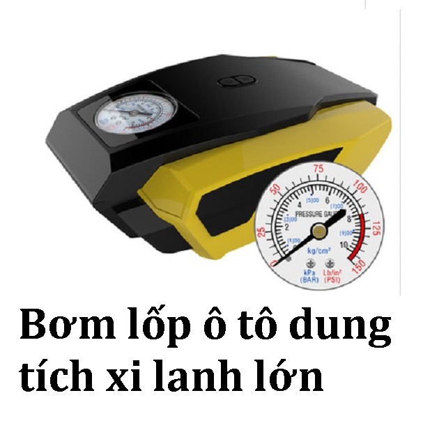 Bơm lốp ô tô ĐỒNG HỒ cơ dung tích XILANH LỚN tích hợp đèn chiếu sáng siêu bền