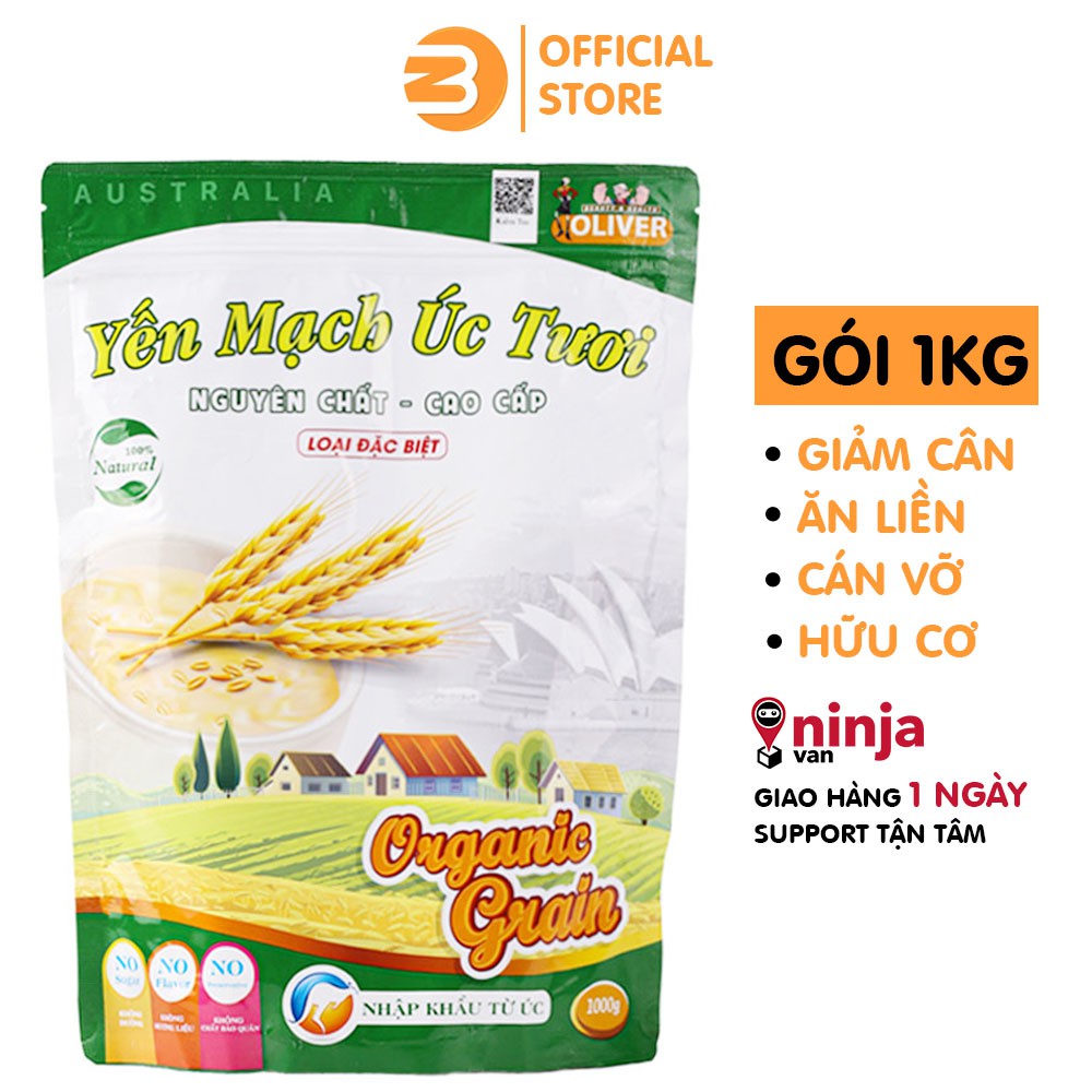 Yến mạch giảm cân tươi ăn liền cho bé ăn dặm, yến mạch giảm cân organic úc tươi cán vỡ 1000g ngon nguyên chất - YMO