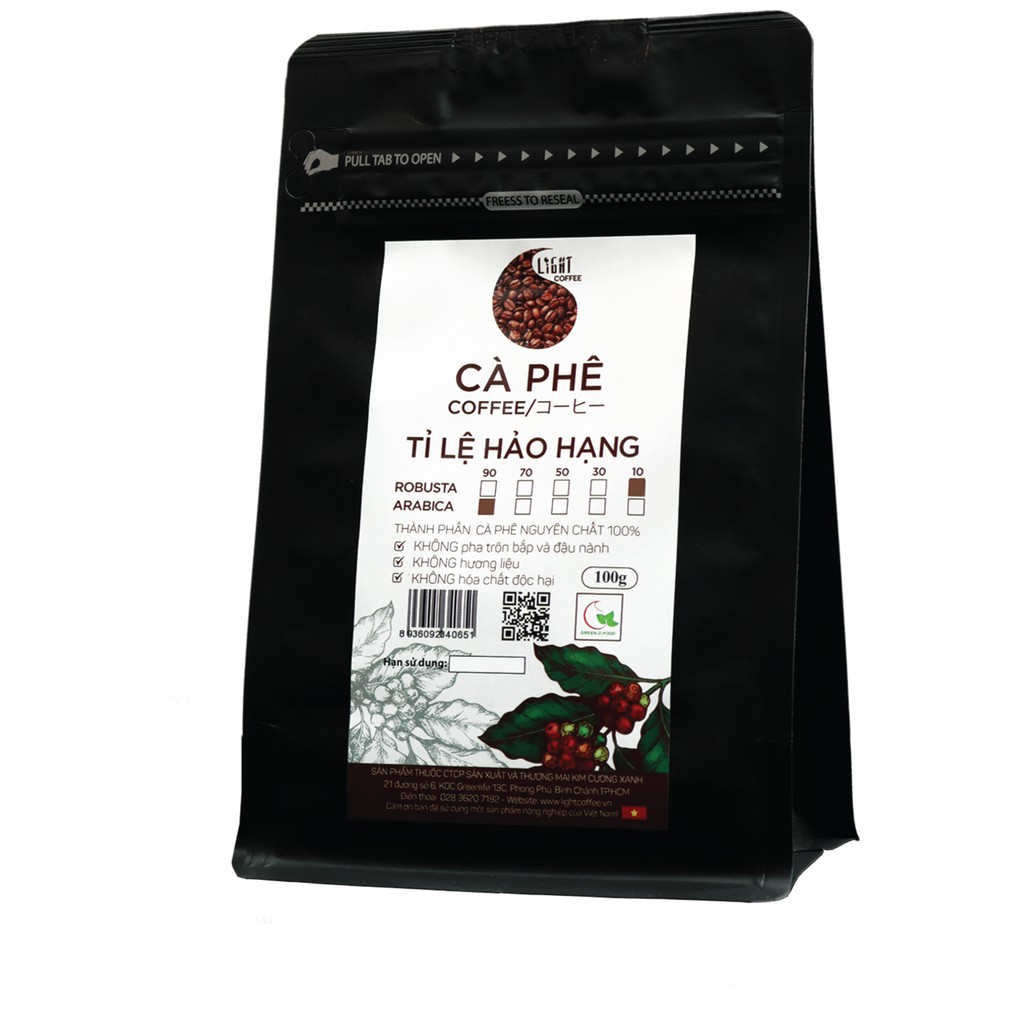 [Mã FMCGM25 - 10% đơn 150K] Cà phê hạt nguyên chất 100% Hảo Hạng - 10% Robusta + 90% Arabica - Light coffee - gói 100g