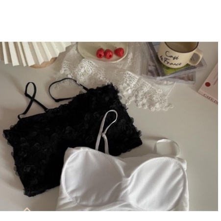 Áo bra ren 2 dây dáng croptop ren hoa hồng 3D nổi cực xinh