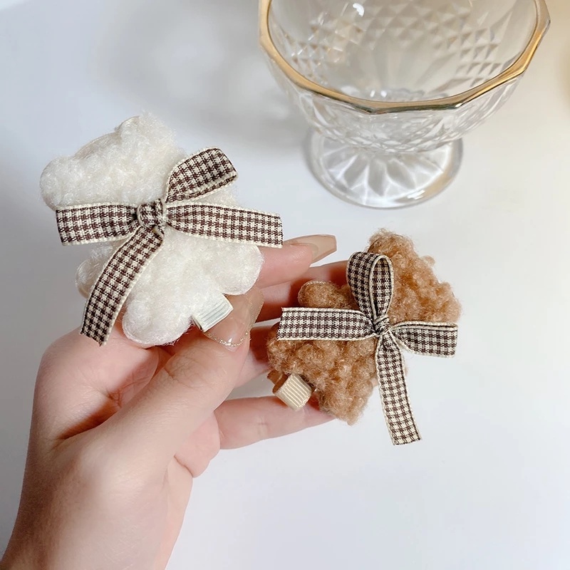 Kẹp Tóc Hình Gấu Bông Màu Cà Phê Sữa Dễ Thương Phong Cách Hàn Quốc