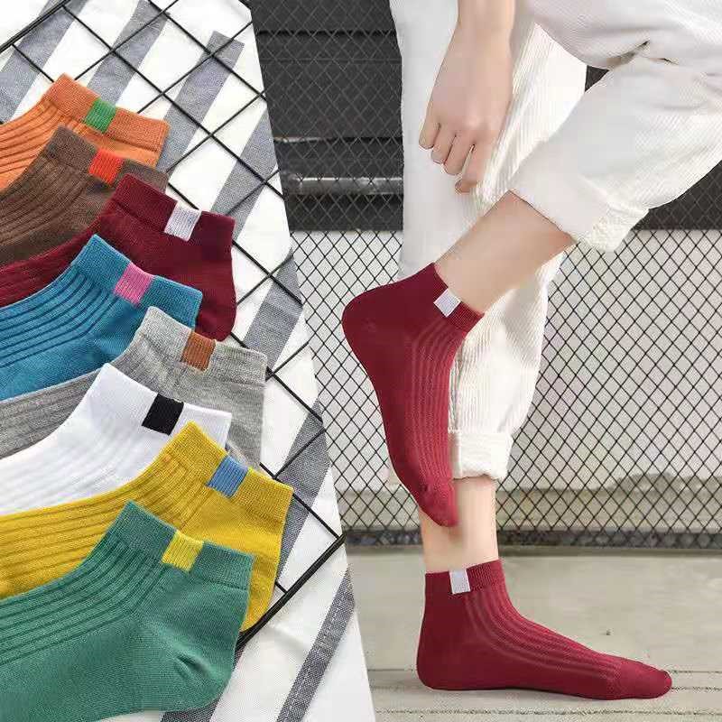 Set túi 10 đôi tất vintage trơn không họa tiết basic nam nữ dày ấm freesize co giãn
