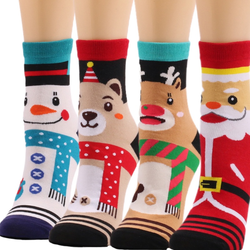 Youyo Đôi Vớ Unisex Họa Tiết Giáng Sinh / Người Tuyết / Tuần Lộc Hoạt Hình