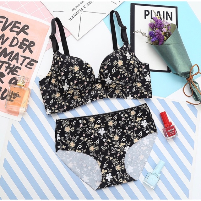 Bộ đồ lót nữ hoa nhí đệm dày không gọng