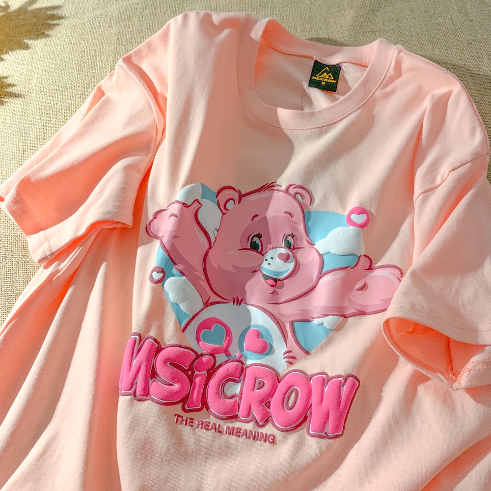100% cotton Áo Thun Tay Ngắn In Họa Tiết Chú Gấu Happy Bear Thời Trang Mùa Hè Hàn Quốc Cho Nữ 2023