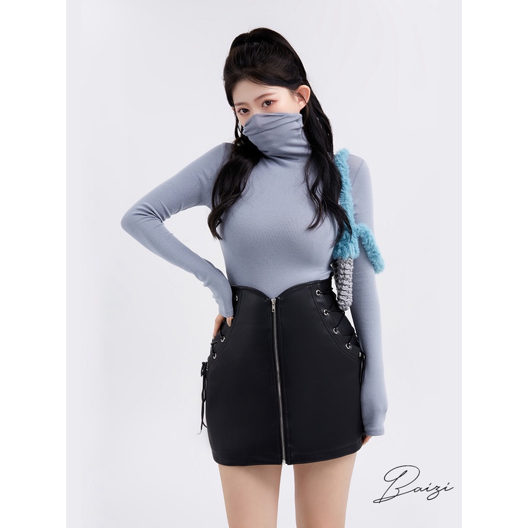 FORYOU 2022 đầu mùa xuân phong cách mới hơi béo cỡ lớn nửa lưng cao váy da mỏng thời trang một từ ZBZ210