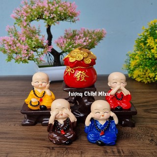 Bộ 04 tượng Tứ Không đeo chuỗi kèm túi chữ Phát và chân đế tam cấp vuông