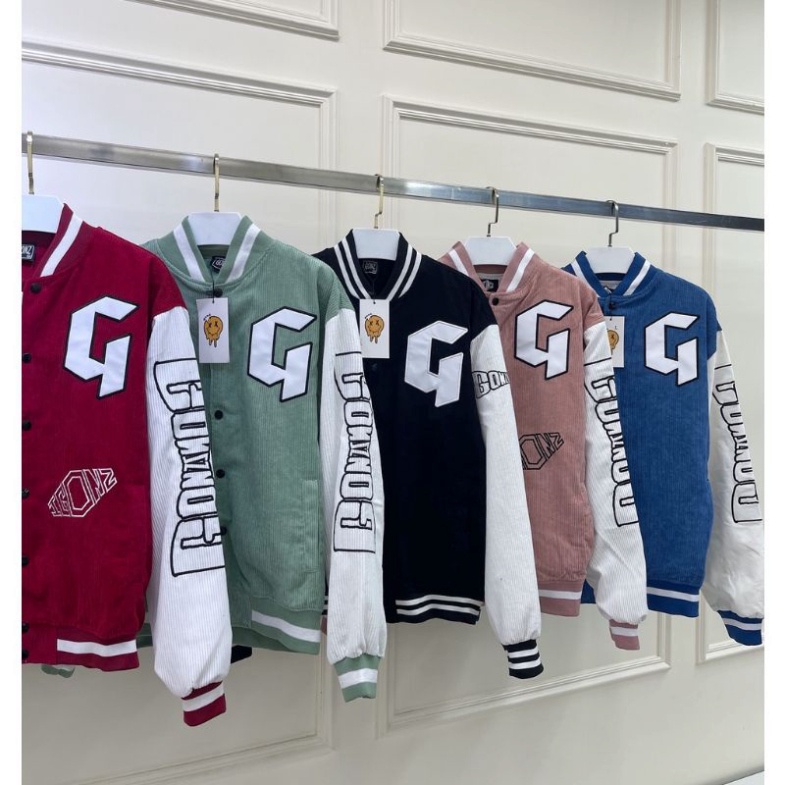 Áo khoác bomber kaki nhung gân unisex in hoạ tiết phối màu kiểu áo bóng chày phong cách hàn - lovess_shop