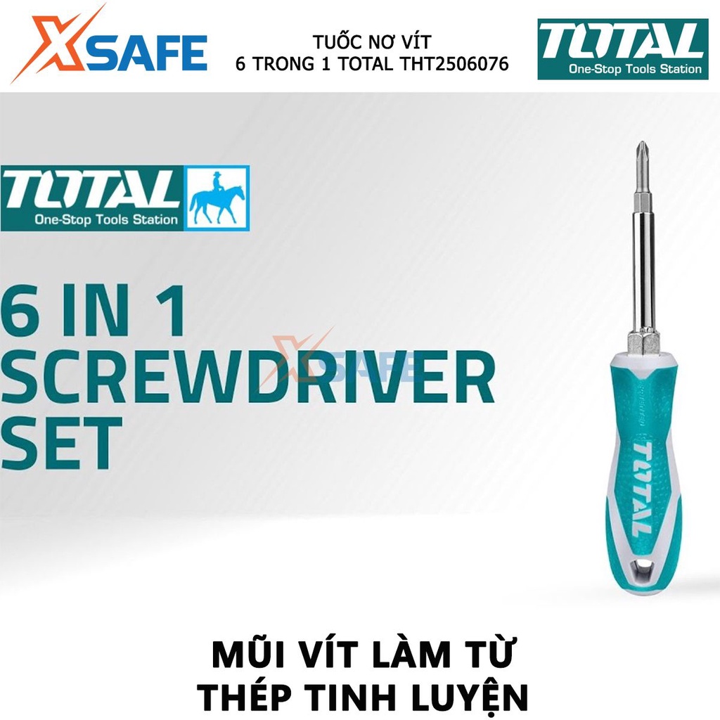 Bộ tuốc nơ vít 6 đầu TOTAL THT2506076 | Bộ tua vít kích thước 4 chi tiết 6.35*65mm, 8.00*75mm, PH1+SL5, PH2+SL6