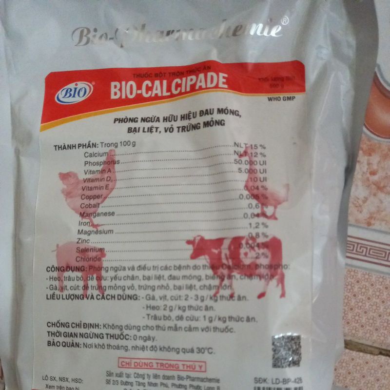 bio-calcipade 500g canxi cho gia súc và gia cầm