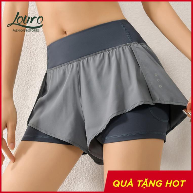 Quần short nữ cạp cao 2 lớp Louro QL36, kiểu quần tập yoga, gym, zumba, thông thoáng, co giãn 4 chiều *