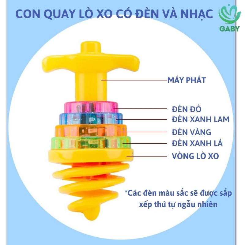 Con quay có đèn và nhạc cho bé - Đồ chơi con quay vặn dây cót phát sáng, âm nhạc sống động, chất liệu an toàn GABY
