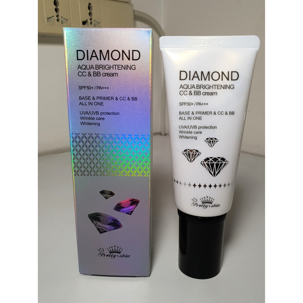 Kem chống nắng bật tone ,dưỡng da Diamond Aqua Brightening CC & BB Cream (tặng quà)