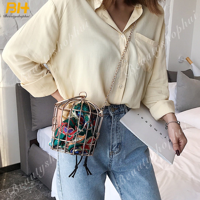 Túi Xách Bucket Đeo Vai Cỡ Nhỏ Họa Tiết Thổ Cẩm Phối Dây Xích Kiểu Hàn Quốc Thời Trang 2022 Cho Nữ