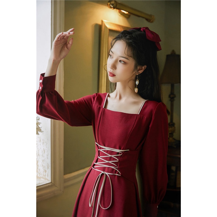 (Hàng Order không có sẵn) Váy vintage tay phồng, thắt nơ, phong cách cổ điển, chất liệu dày dặn, phù hợp cho mọi dịp | BigBuy360 - bigbuy360.vn