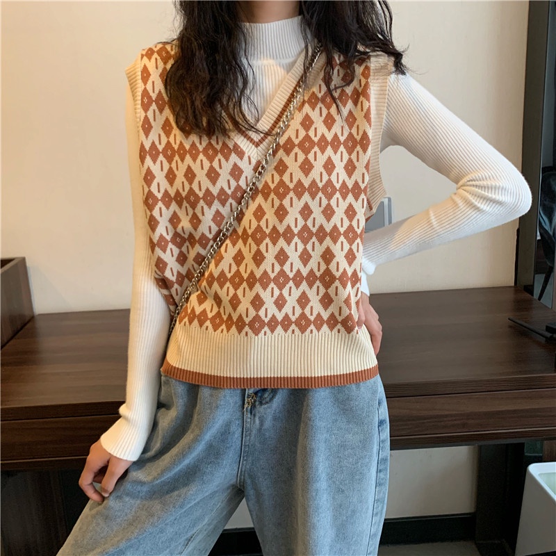 Áo Dệt Kim Sát Nách Phong Cách Retro Hàn Quốc Mới