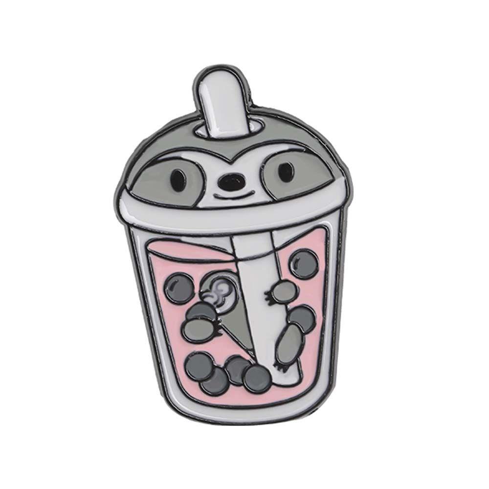 Ghim Cài Áo Hình Gấu Uống Trà Sữa Tráng Men Độc Đáo