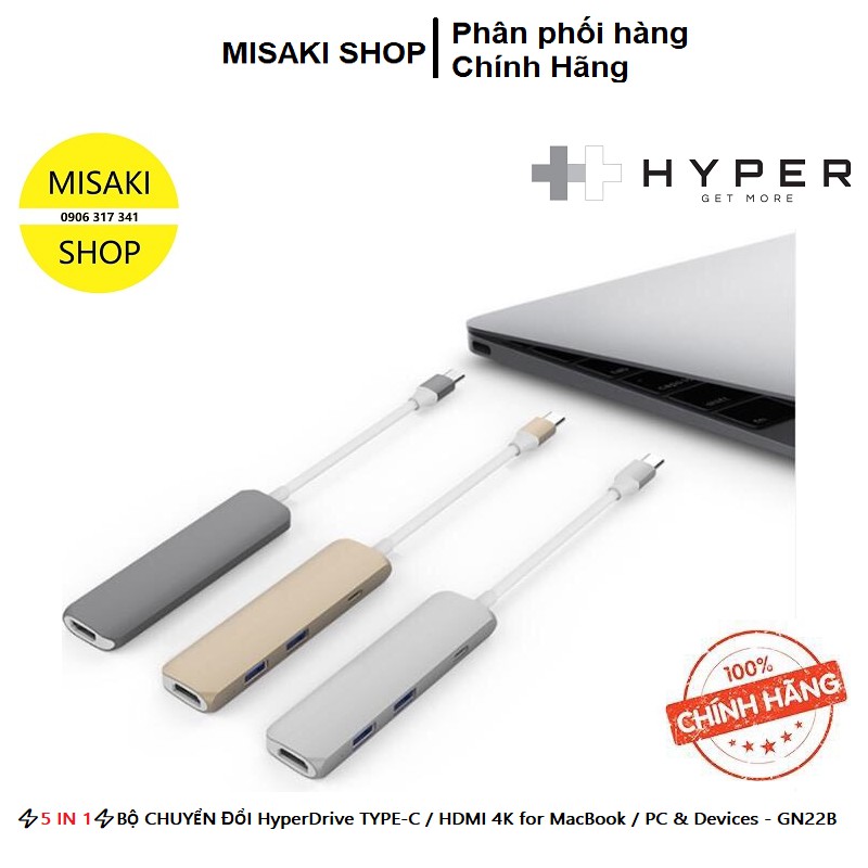 ⚡️5 IN 1⚡️BỘ CHUYỂN ĐỔI HyperDrive TYPE-C/HDMI 4K for MacBook/PC&Devices - GN22B📞Misaki Shop