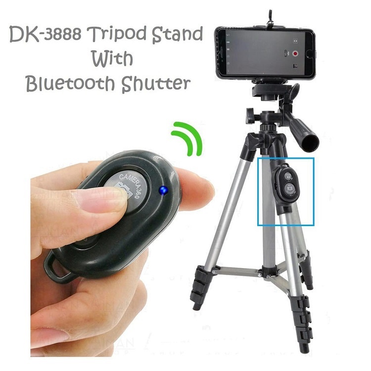 Tripod Ba Chân DK-3888, Tặng Remote Kết Nối Bluetooth - Dùng Cho Máy Ảnh Và ĐT - Tripod Bằng Nhôm 1M - Bảo Hành 6 Tháng