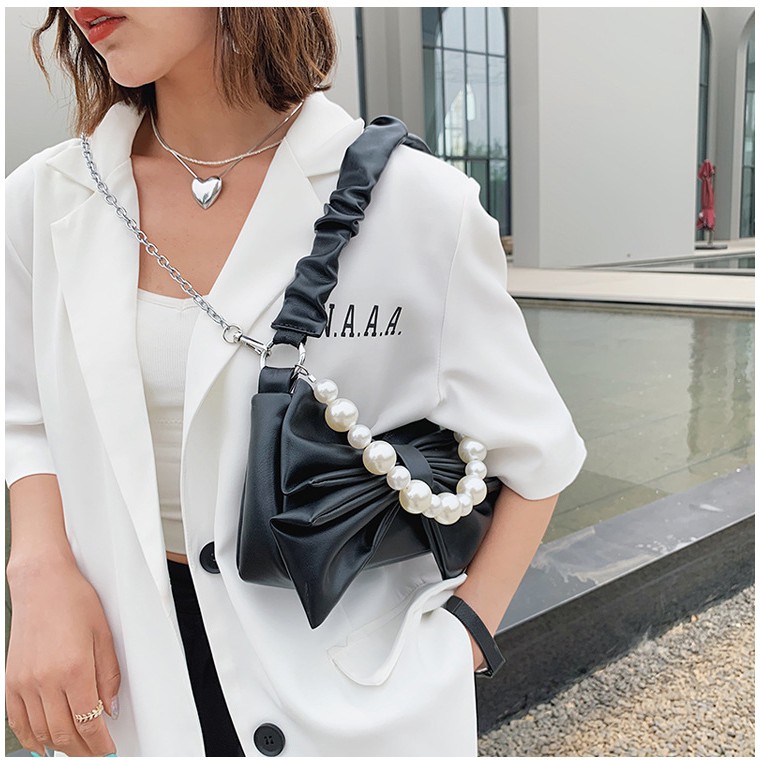 Túi Kẹp Nách Nữ Đeo Vai Đeo Chéo Nơ Ngọc 3 Quai Phong Cách Hàn Quốc SPB 300