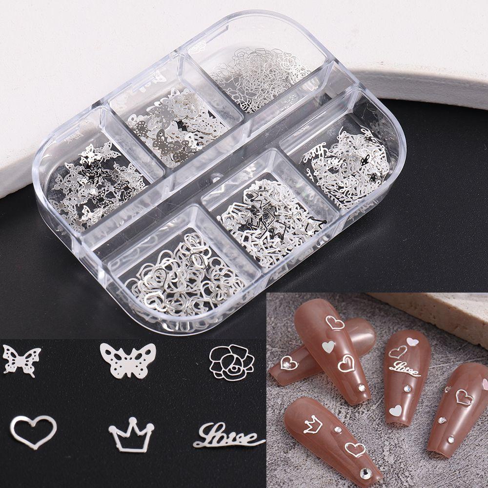 Hộp Phụ Kiện Đinh Tán Trang Trí Móng 6 Ngăn Hình Vương Miện Trái Tim 3D