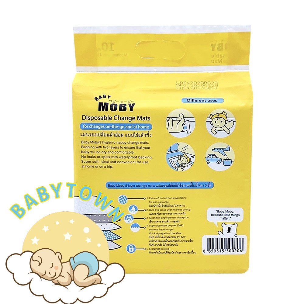 Miếng lót chống thấm Baby Moby ( Lót thay bỉm) - Bịch 10 miếng