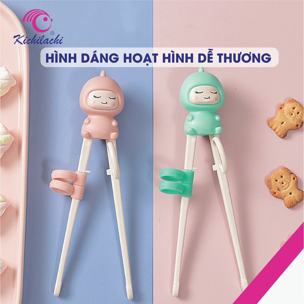 Đũa tập ăn, đũa tập gắp xỏ ngón KICHI Hàn Quốc hình em bé đáng yêu cho bé tập gắp dễ dàng Nuoiconkieuhan