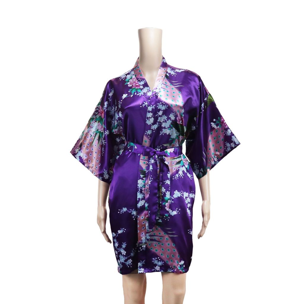 Áo Choàng Ngủ Kimono Vải Lụa Lạnh Mỏng In Hình Chim Công Thời Trang Mùa Hè Mới Cho Nữ