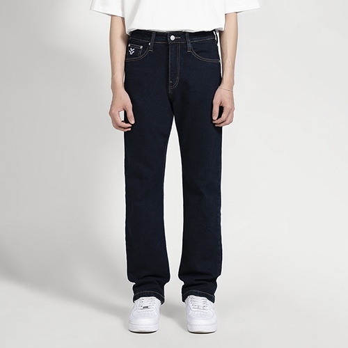 OWL BRAND® BLANK RELAX JEANS - Quần jeans nam. dài trơn ống rộng / Indigo - OWL261221