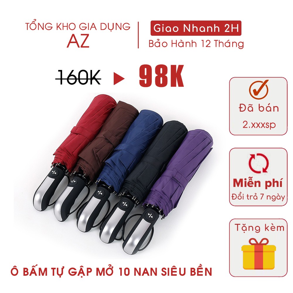 Ô Dù 10 Nan Size Lớn Đóng Mở Tự Động Bằng Nút Bấm Chống Tia UV(Chọn Màu) - Dù Bấm Vải Dù Cao Cấp Hàng Xuất Nhật