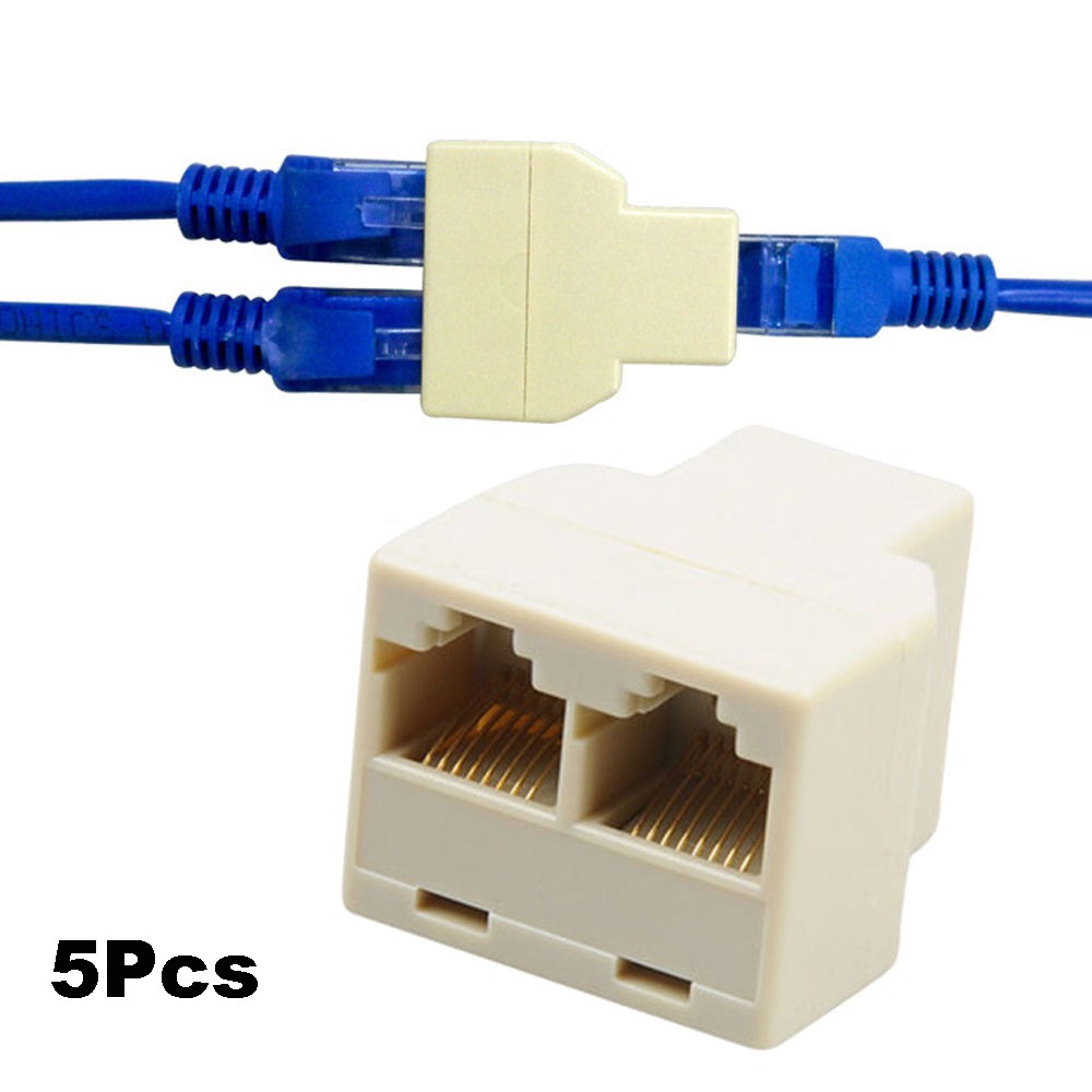 Bộ 5 đầu chuyển đổi chia 1 cổng RJ45 thành 2 cổng cho dây cáp mạng LAN CAT5/CAT6