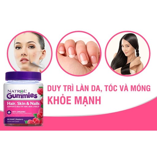 Kẹo dẻo Natrol Hair Skin Nail Gummies đẹp da móng tóc 90v