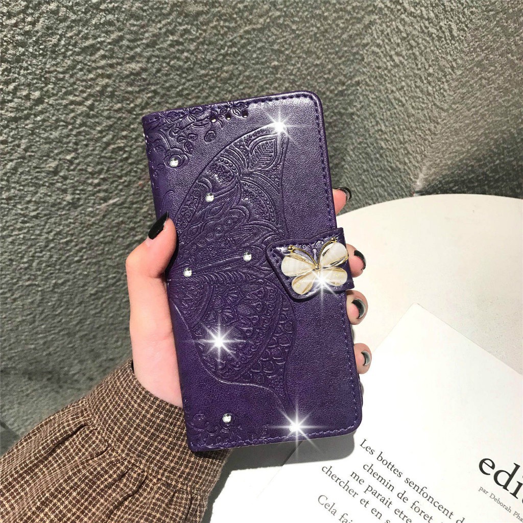 Bao Da Điện Thoại Nắp Lật Kèm Ngăn Đựng Thẻ Đính Kim Cương Cho Xiaomi Redmi Note 11 11S 10 10A 10C 9 9A 9T 8 6 Pro Ốp