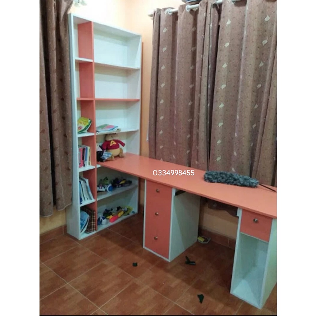 Bàn học đôi kèm giá sách cho trẻ