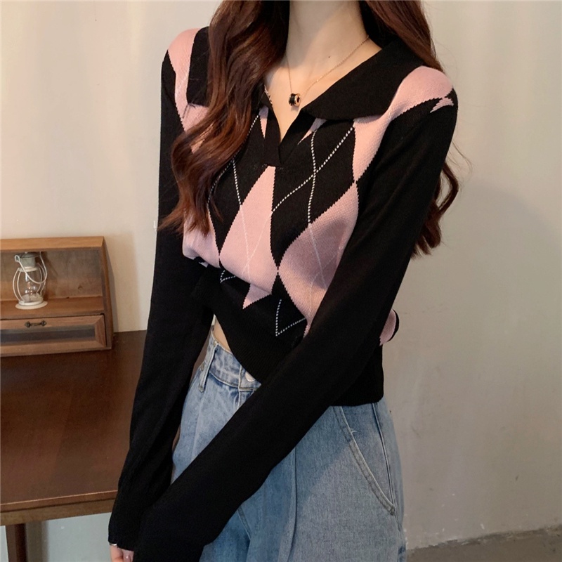 DUNEA Áo croptop dệt kim tay dài kẻ sọc thiết kế mới thời trang theo phong cách hàn quốc