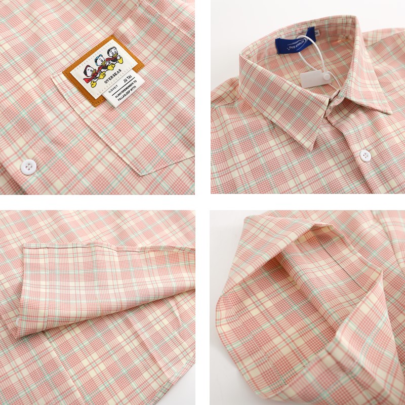 Ethelgirl Áo Sơ Mi Nữ Ngắn Tay Họa Tiết Caro Thời Trang