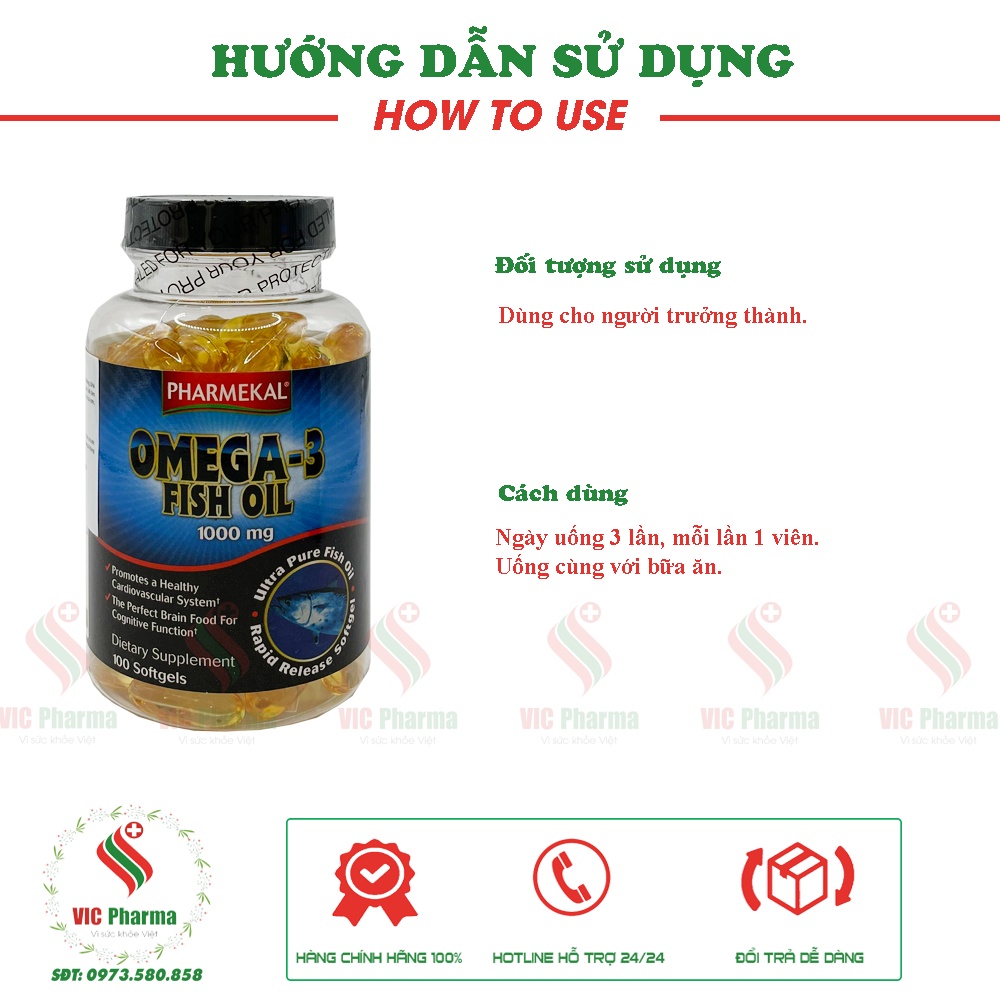 Omega 3 Pharmekal  Viên uống dầu cá , Hộp 100 viên