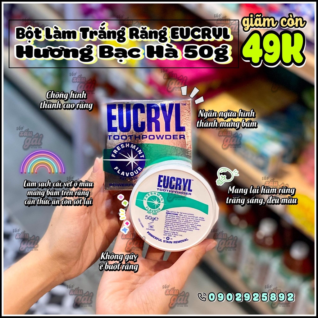 Bột Làm Trắng Răng Hương Bạc Hà EUCRYL Tooth Powder Freshmint 50g