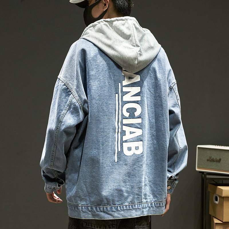 Áo Khoác Denim Giả Hai Lớp In Chữ Phong Cách Hàn Quốc Dành Cho Nam