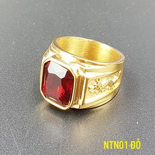 Nhẫn nam cao cấp rồng vàng 2 bên đá đỏ NTN01 đỏ