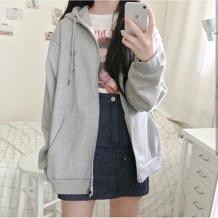 Áo khoác Hoodie nam nữ nỉ trơn Basic form rộng tay bồng khóa kéo có mũ Ulzzang giá rẻ màu đen, trắng, hồng, xám  K076 | BigBuy360 - bigbuy360.vn