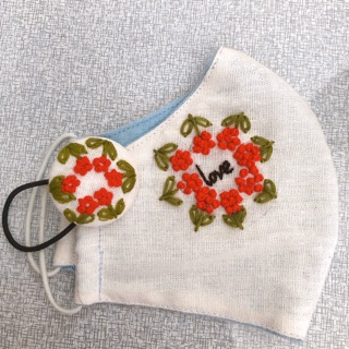 Combo Dây buộc tóc và khẩu trang thêu tay handmade