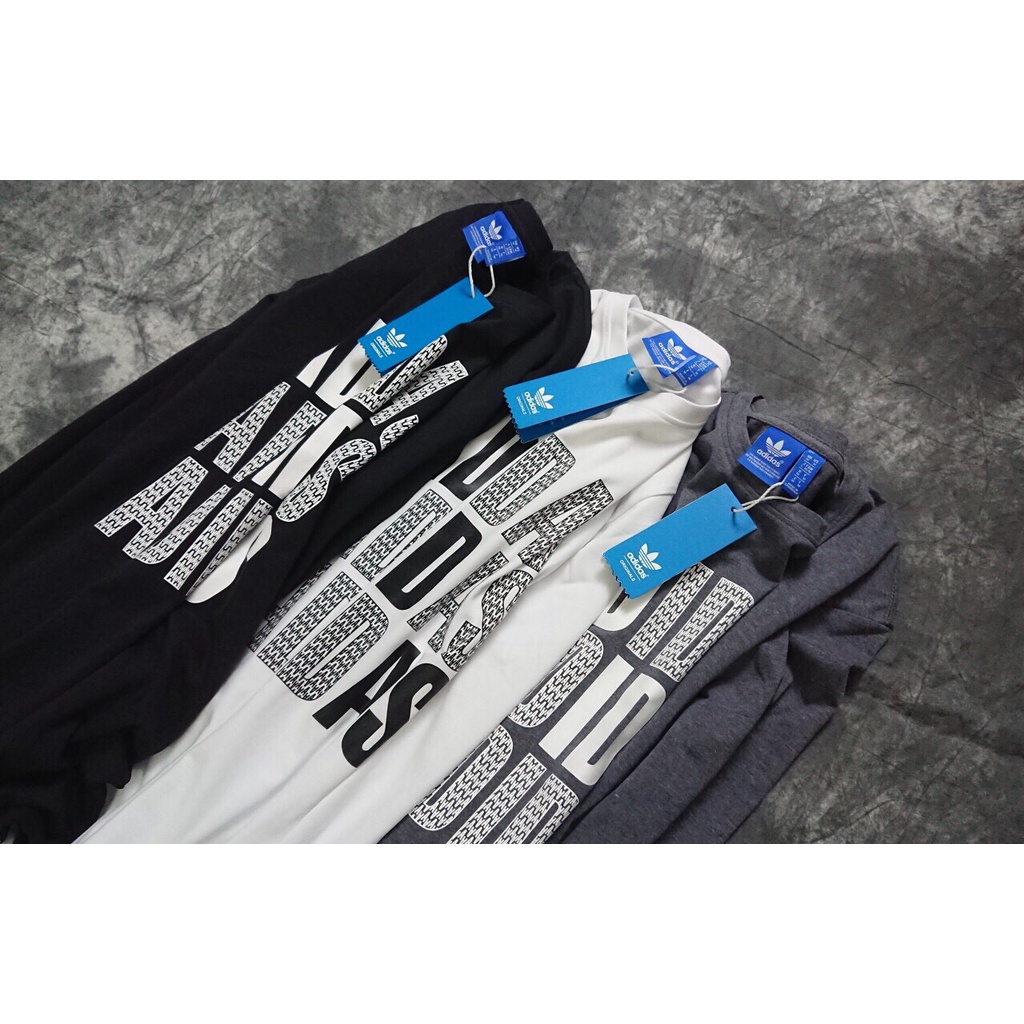 Áo thun nam dài tay cao cấp Adidas hàng dư chính hãng vải cotton co giãn cổ tròn họa tiết ép nhiệt không bong
