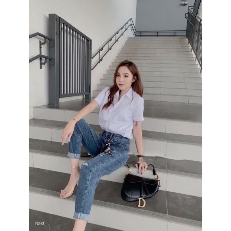 Áo sơ mi trắng cộc tay túi ngực thời trang