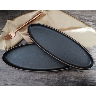 Đĩa ăn bít-tết, màu đen mờ, kiểu dáng oval - 30 x 11cm - SỨ CAO CẤP