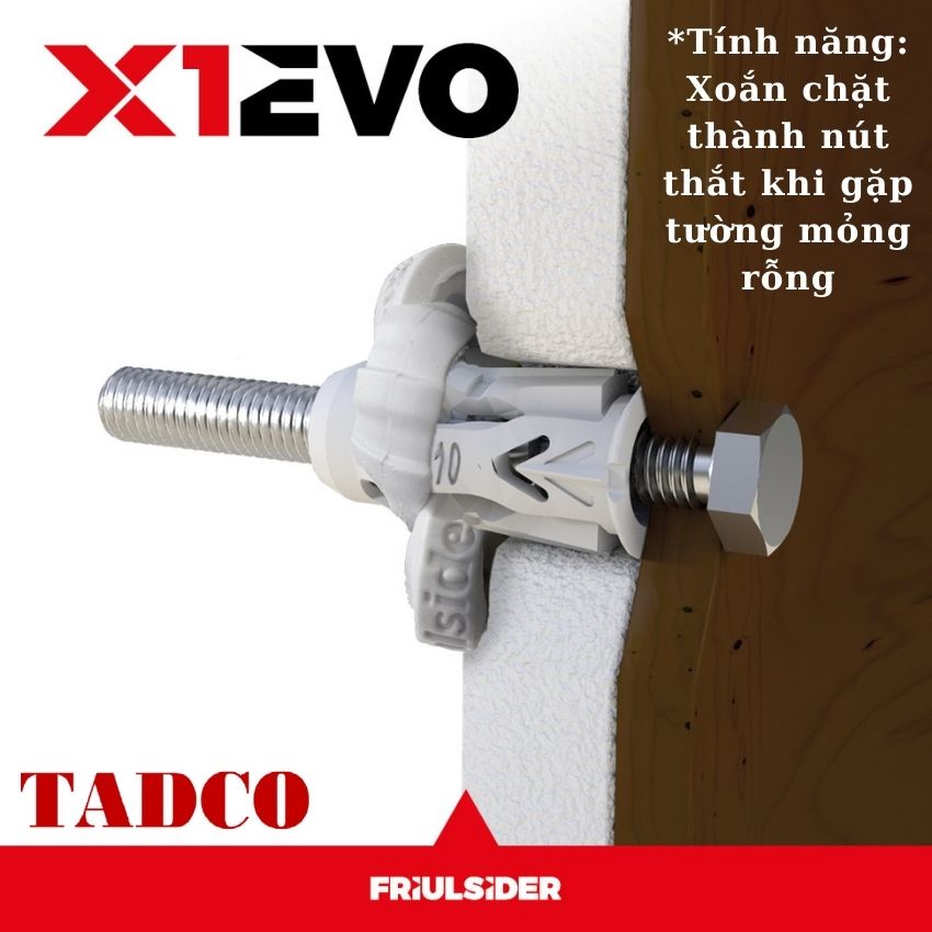 Tắc Kê Nở Nhựa Ý cao cấp X1 evo FRIULSIDER - tắc kê hiện đại, thông minh , chịu tải cao , dùng cho mọi tường nền