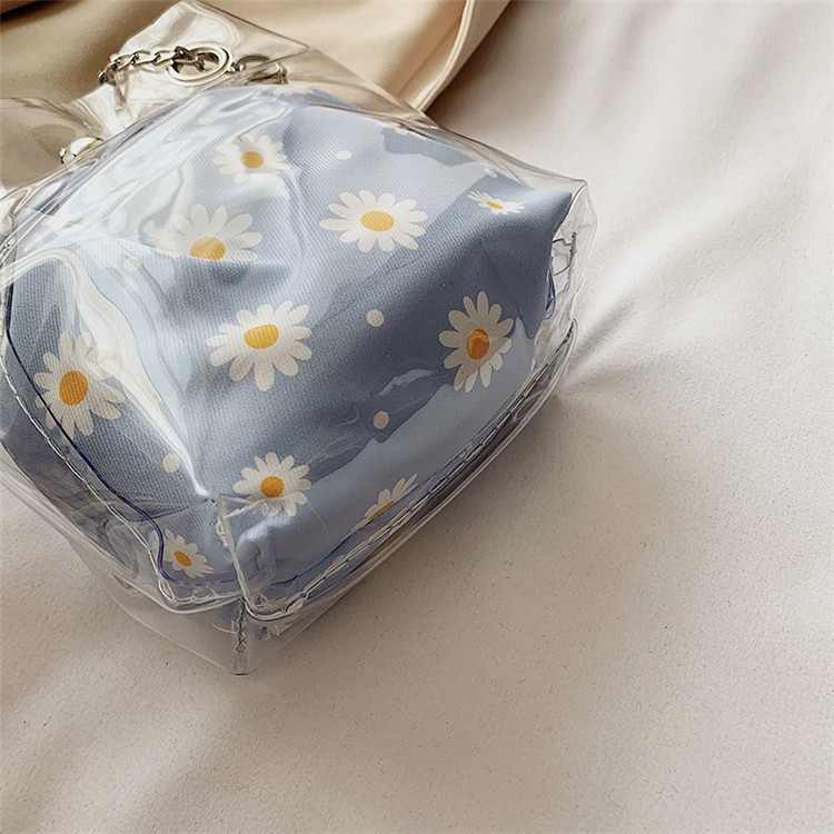 [FREESHIP] Túi xách nữ Harajuku trong suốt hoa cúc màu xanh
