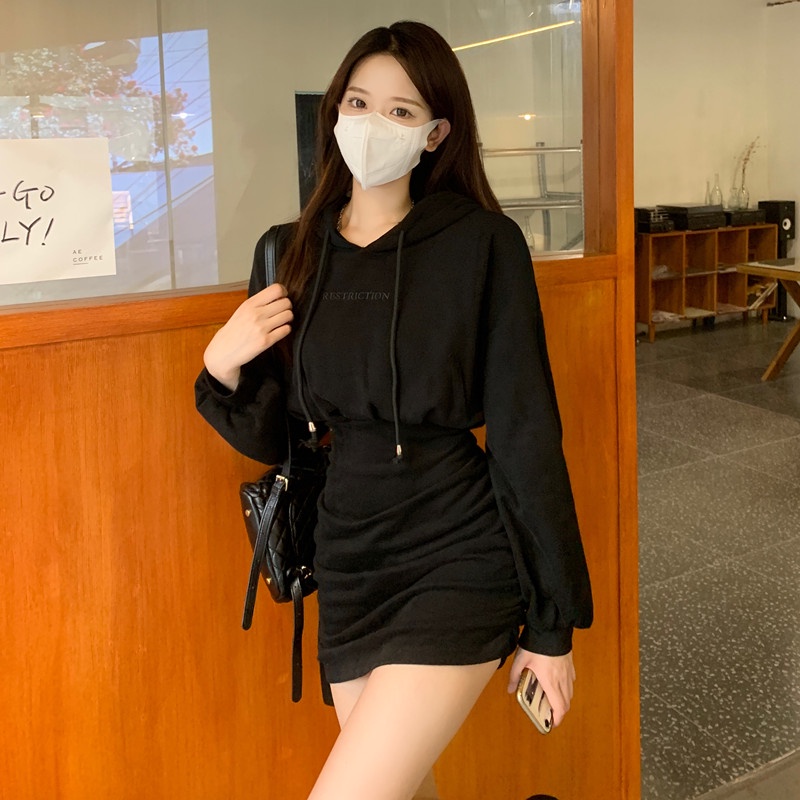 Đầm Hoodie Nhún Bèo Phong Cách Hàn Quốc Cho Nữ