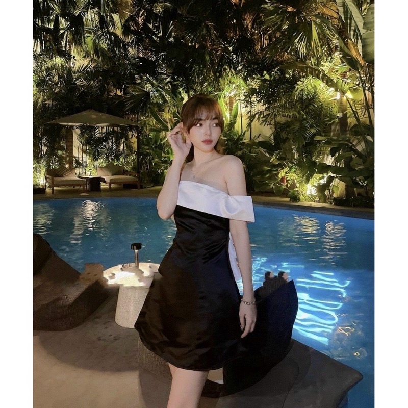 Váy Đầm Trễ Vai Vải Taftan Nơ Lưng Dáng Ngắn Sang Chảnh (ẢNH THẬT+ VIDEO) | BigBuy360 - bigbuy360.vn